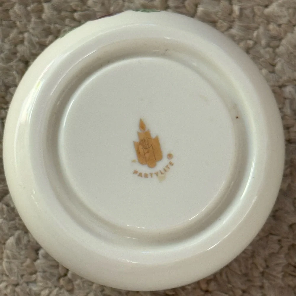Vintage PartyLite Floral Porcelain Ceramic Trinket Box Tea Light